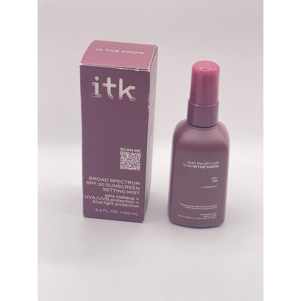 ITK IN THE KNOW Broad Spectrum SPF 30 Sunscreen Setting Mist 3.3oz, New In Box